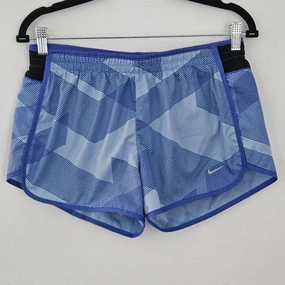 Nike Dri Fit Women Athletic Shorts Blue Geometric Print Running‎ Workout Size M
